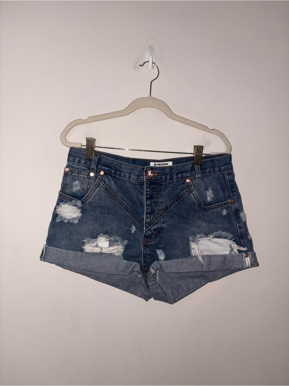 One x Teaspoon Hawks Distressed Roll Up Shorts 30